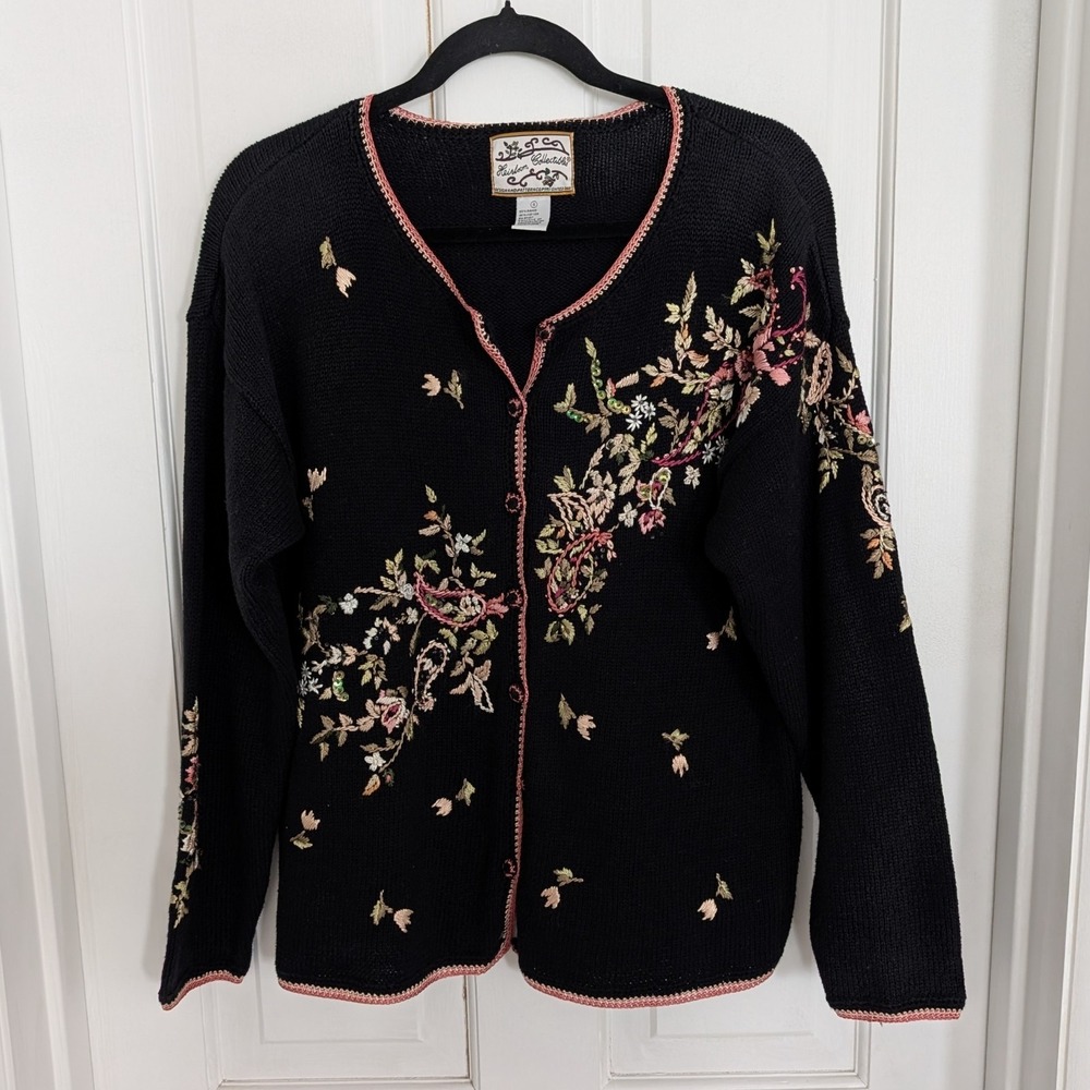 VTG Heirloom Collectibles Cardigan Sweater SMALL Cottagecore Embroidered Women